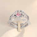Dreamy Princess Three Piece Ring Set, Pink Zircon Sweet Women's Daily Niche Fashion Jewelry view 5