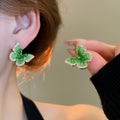 18K Gold Plated Silver Needle Crystal Butterfly Stud Earrings Elegant Niche Style view 2