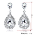 Black Silver Tone Teardrop Crystal Halo Crystal Metal Dangle Earrings view 2
