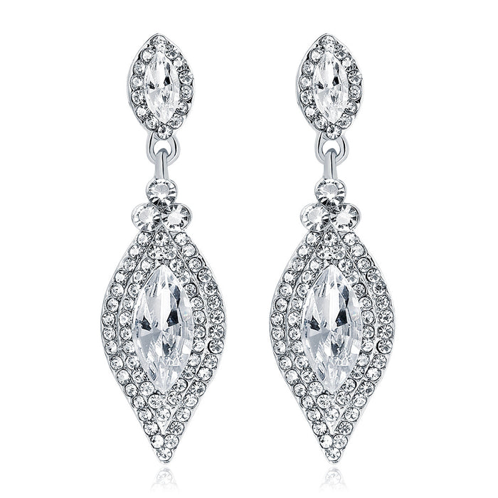 Silver Tone Marquise Teardrop Crystal Crystal Metal Dangle Earrings