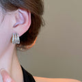 Copper Zircon Cross Layered Round Ear Cuff Earrings Light Luxury Geometric Commuter Jewelry view 3