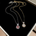 14K Gold Plated Copper Cubic Zirconia Rose Flower Pendant Necklace Light Luxury Clavicle Jewelry view 1