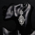 Silver Tone Crystal Scroll Drop Openwork Crystal Metal Dangle Earrings view 4