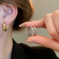 Light Luxury Copper Round Smooth Geometric Huggie Earrings For Women Vintage Elegant Fashion Jewelry view 2