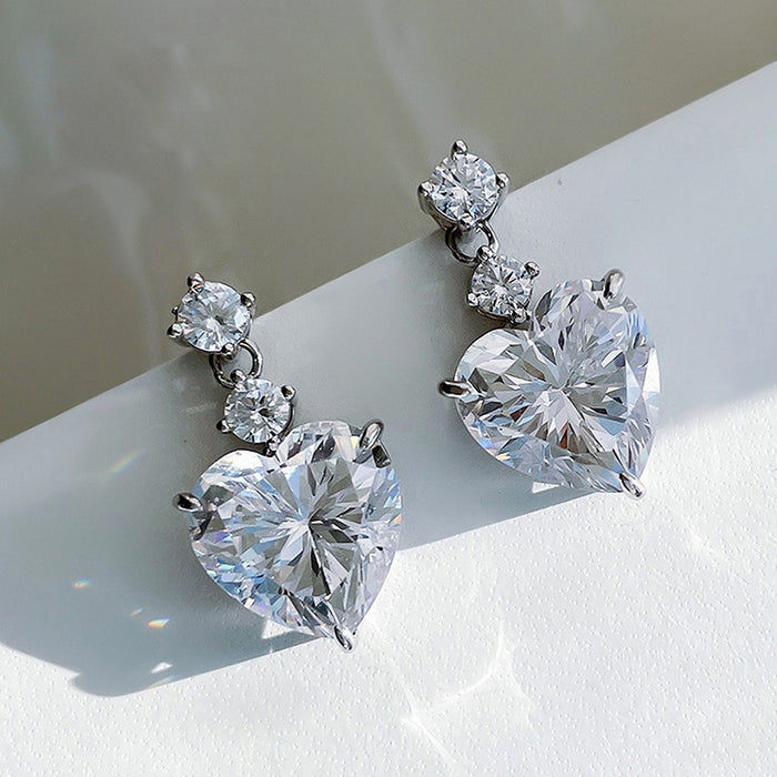 Gentle Heart Zircon Earrings For Women, Sweet Peach Heart Daily Fashion Jewelry Accessory
