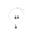 Luxury Alloy Oval Blue Gemstone Rhinestone Necklace Ring Stud Earrings Jewelry Set view 5