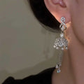Chic Faux Pearl Zircon Hollow Waterdrop Lantern Tassel Drop Earrings For Women view 2