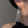 Alloy Silver Pin Rhinestone Diamond Geometric Lantern Tassel Drop Earrings Minimalist Luxury Style view 4
