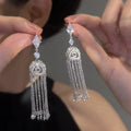 Alloy Silver Pin Rhinestone Diamond Geometric Lantern Tassel Drop Earrings Minimalist Luxury Style view 1