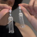 Alloy Silver Pin Rhinestone Diamond Geometric Lantern Tassel Drop Earrings Minimalist Luxury Style view 3