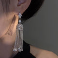 Alloy Silver Pin Rhinestone Diamond Geometric Lantern Tassel Drop Earrings Minimalist Luxury Style view 2