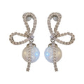 French Vintage Bow Faux Pearl Zircon Stud Earrings With Silver Needle Elegant Light Luxury Jewelry view 5