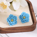 Elegant Enamel Peach Blossom Flower Studs With Rhinestone Center Sweet Spring Alloy Earrings view 3