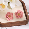 Elegant Enamel Peach Blossom Flower Studs With Rhinestone Center Sweet Spring Alloy Earrings view 2