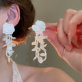 Copper Flower Pearl Tassel Drop Earrings French Light Luxury Silver Needle Fashion Jewelry view 4