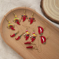 Ethnic Mexican Red Chili Pepper Sombrero Mustache Enamel Alloy Cartoon Dangle Drop Earrings view 1
