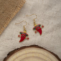 Ethnic Mexican Red Chili Pepper Sombrero Mustache Enamel Alloy Cartoon Dangle Drop Earrings view 4