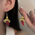 Ethnic Mexican Red Chili Pepper Sombrero Mustache Enamel Alloy Cartoon Dangle Drop Earrings view 2