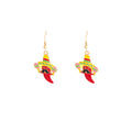 Ethnic Mexican Red Chili Pepper Sombrero Mustache Enamel Alloy Cartoon Dangle Drop Earrings view 5