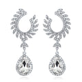 Silver Tone Crystal Crescent Leaf Crystal Metal Dangle Earrings view 6