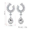 Silver Tone Crystal Crescent Leaf Crystal Metal Dangle Earrings view 3