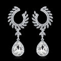 Silver Tone Crystal Crescent Leaf Crystal Metal Dangle Earrings view 2