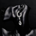 Silver Tone Crystal Crescent Leaf Crystal Metal Dangle Earrings view 4