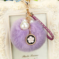 Mixed Faux Fur Pom Pom Keychains With Floral and Metal Charms view 10