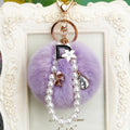 Mixed Faux Fur Pom Pom Keychains With Floral and Metal Charms view 7