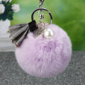 Mixed Faux Fur Pom Pom Keychains With Floral and Metal Charms view 9