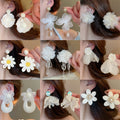 Faux Pearl Mesh Flower Tassel Drop Earrings With Silver Pin Fresh Floral Summer Style view 3