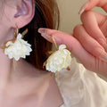 Faux Pearl Mesh Flower Tassel Drop Earrings With Silver Pin Fresh Floral Summer Style view 2