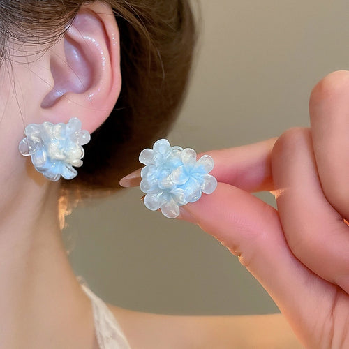 Resin Flower Stud Earrings With Silver Needle, Elegant Fairy Style Fashion Ear Jewelry