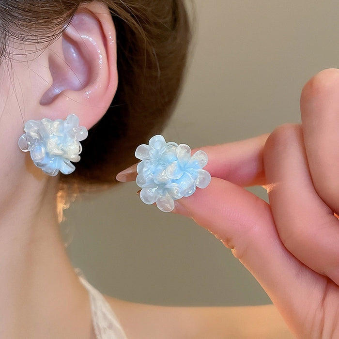 Resin Flower Stud Earrings With Silver Needle, Elegant Fairy Style Fashion Ear Jewelry