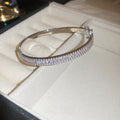 Copper Zircon Rectangle Buckle Bangle For Women Minimalist Elegant Chic Bracelet view 2