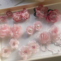 Pink Floral Petal Mesh Crystal Tassel Alloy Drop Earrings For Beach Vacation Style view 3