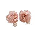 Pink Floral Petal Mesh Crystal Tassel Alloy Drop Earrings For Beach Vacation Style view 5