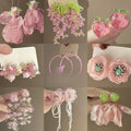 Pink Floral Petal Mesh Crystal Tassel Alloy Drop Earrings For Beach Vacation Style view 1