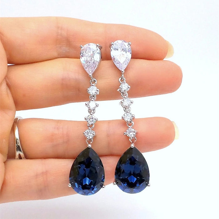 Geometric Long Bar Water Drop Zircon Dangle Earrings For Bridal Proposal Evening Dress