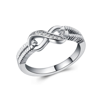 Silver infinity symbol pave texture ring front