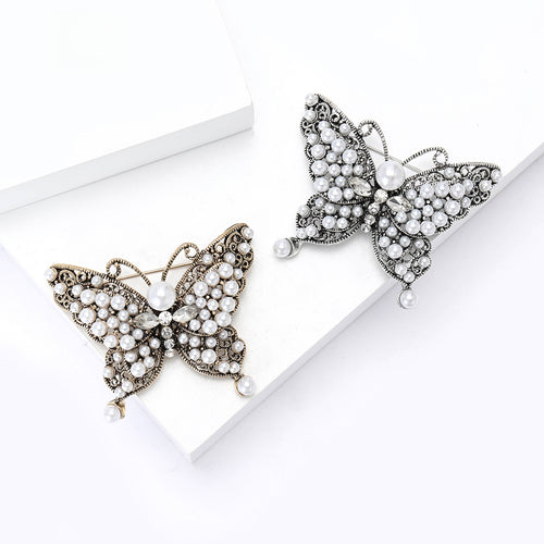 Alloy Pearl Butterfly Brooch Pin For Women's Coats And Sweaters