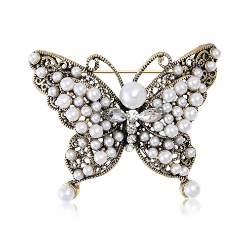 Alloy Pearl Butterfly Brooch Pin For Women's Coats And Sweaters