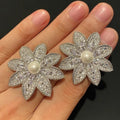 Light Luxury Floral Stud Earrings For Women With Faux Pearl And Micro Paved Zircon Jewelry view 3