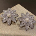 Light Luxury Floral Stud Earrings For Women With Faux Pearl And Micro Paved Zircon Jewelry view 2