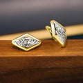 Gold Plated Hong Kong Style Rhombus Earrings For Women, Two Tone Geometric Ear Cuffs view 2