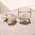 Gold Plated Hong Kong Style Rhombus Earrings For Women, Two Tone Geometric Ear Cuffs view 4