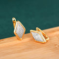 Gold Plated Hong Kong Style Rhombus Earrings For Women, Two Tone Geometric Ear Cuffs view 5