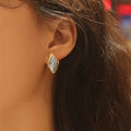 Gold Plated Hong Kong Style Rhombus Earrings For Women, Two Tone Geometric Ear Cuffs view 3