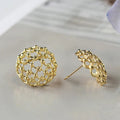 Gold Plated Metal French Elegant Stud Earrings For Women, Hollow Geometric Fashion Jewelry view 5