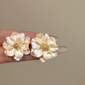 Alloy Simulated Camellia Flower Stud Earrings French Retro Elegant Silver Needle Jewelry view 4
